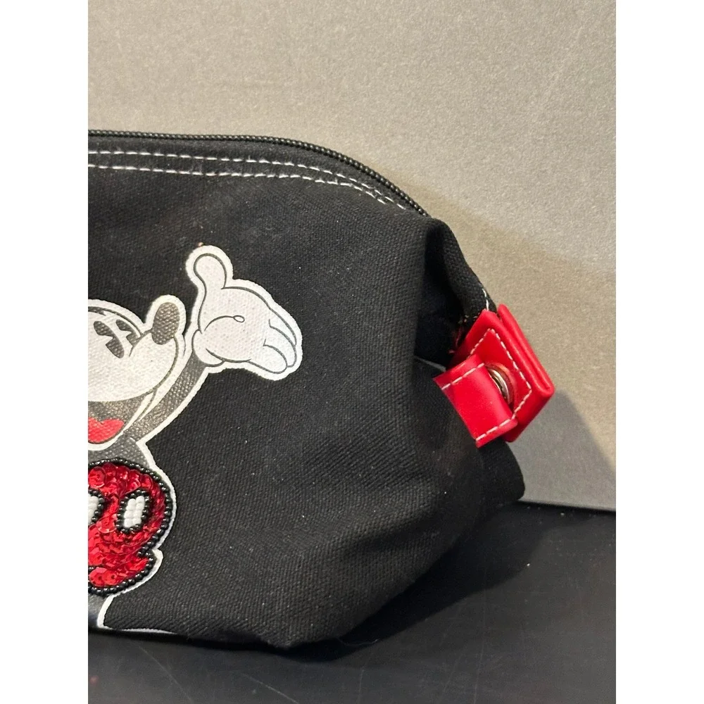 Disney Mickey‎ Mouse Black Canvas Cosmetic Bag Sequin Embellished Makeup Pouch